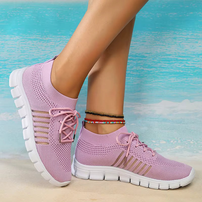 Casual Non Slip Knitted Soft Sole Round Toe Slip On Flats Sneakers