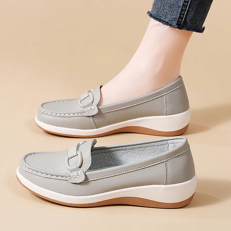 Casual Novelty Cow Leather Slip-On Round Toe Flat Shoes