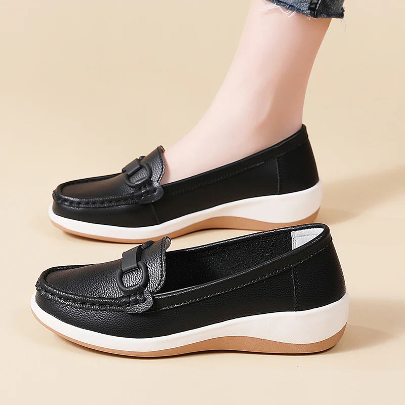 Casual Novelty Cow Leather Slip-On Round Toe Flat Shoes