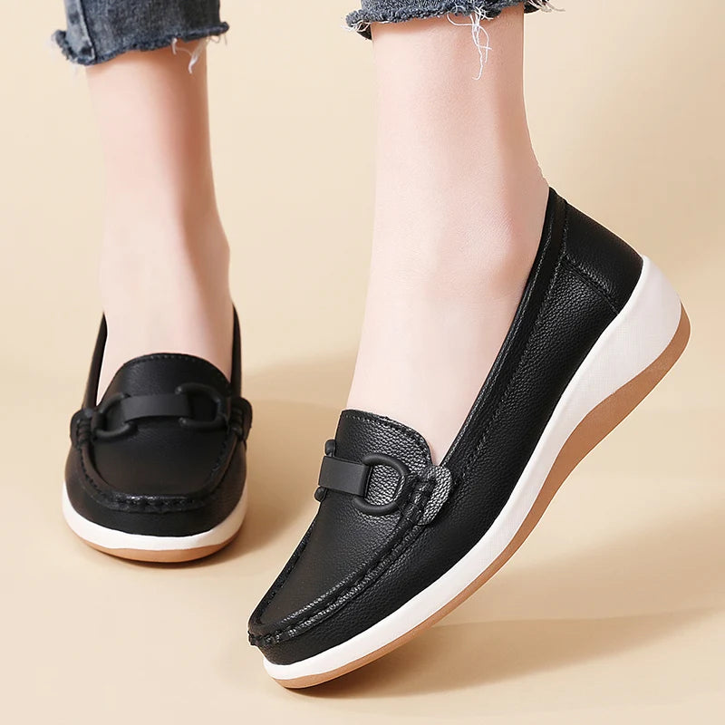 Casual Novelty Cow Leather Slip-On Round Toe Flat Shoes