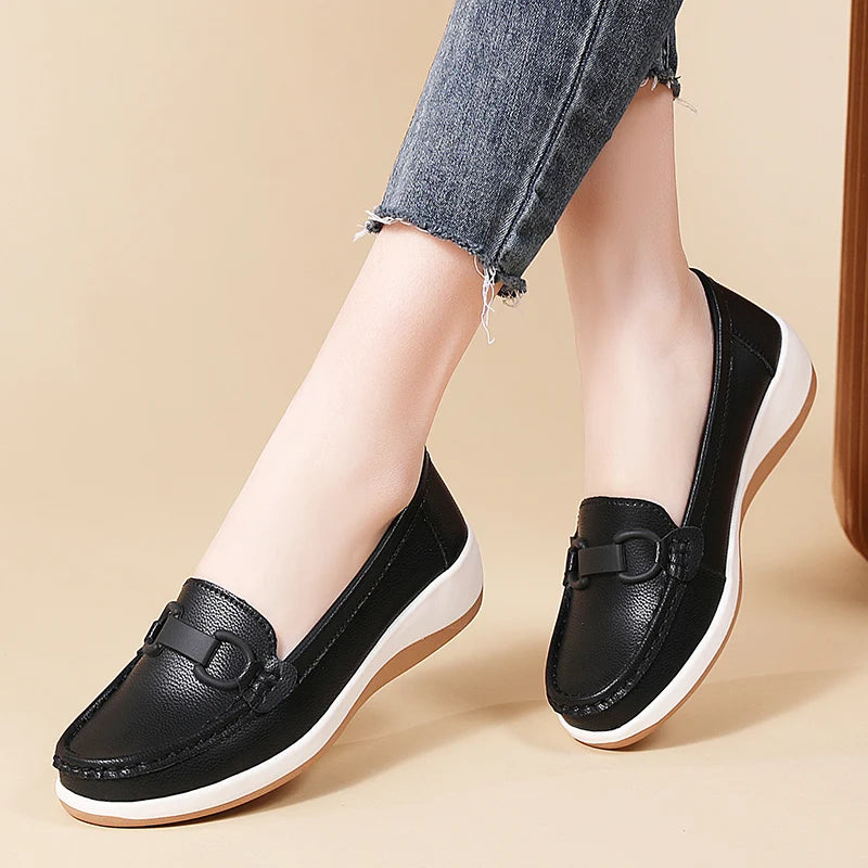 Casual Novelty Cow Leather Slip-On Round Toe Flat Shoes