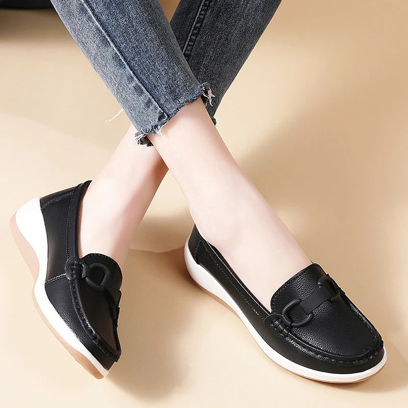 Casual Novelty Cow Leather Slip-On Round Toe Flat Shoes