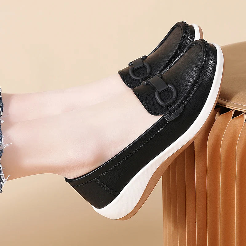 Casual Novelty Cow Leather Slip-On Round Toe Flat Shoes