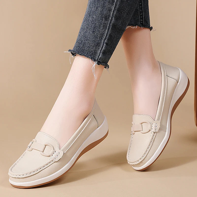Casual Novelty Cow Leather Slip-On Round Toe Flat Shoes