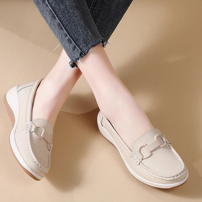 Casual Novelty Cow Leather Slip-On Round Toe Flat Shoes