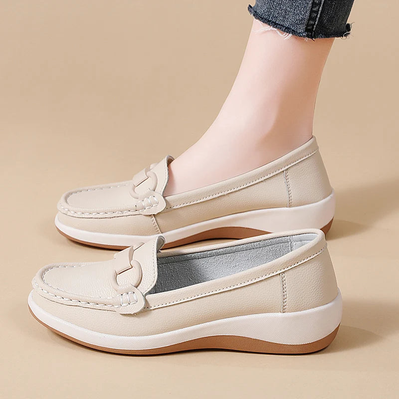 Casual Novelty Cow Leather Slip-On Round Toe Flat Shoes