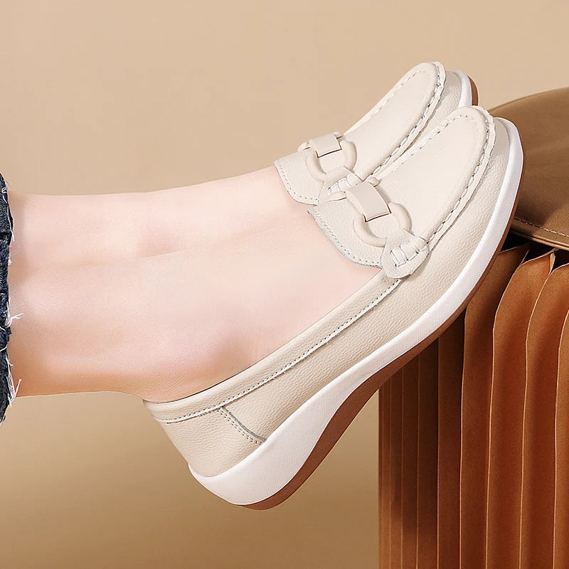 Casual Novelty Cow Leather Slip-On Round Toe Flat Shoes