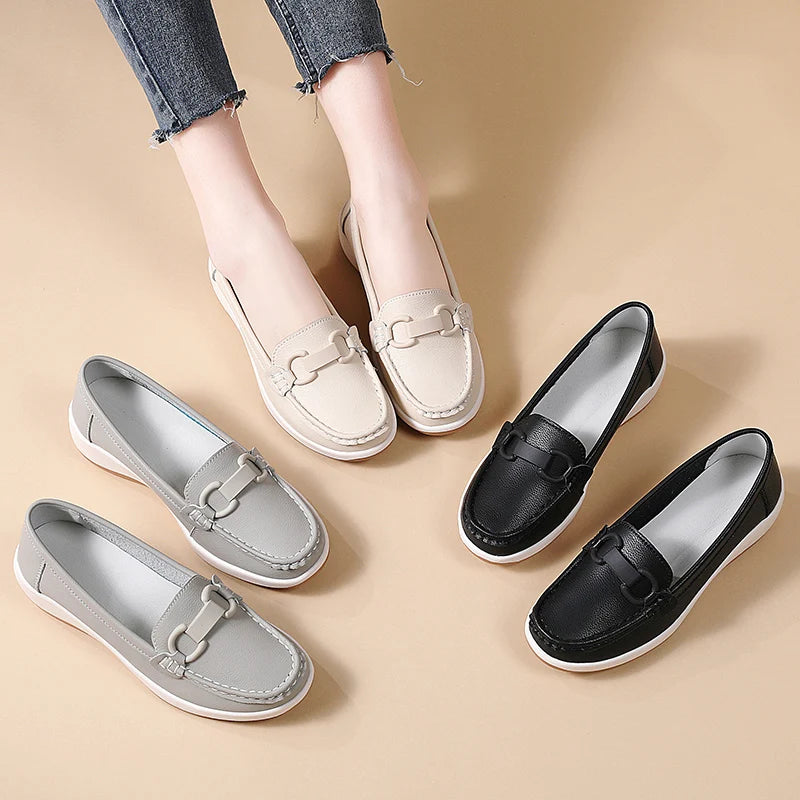 Casual Novelty Cow Leather Slip-On Round Toe Flat Shoes
