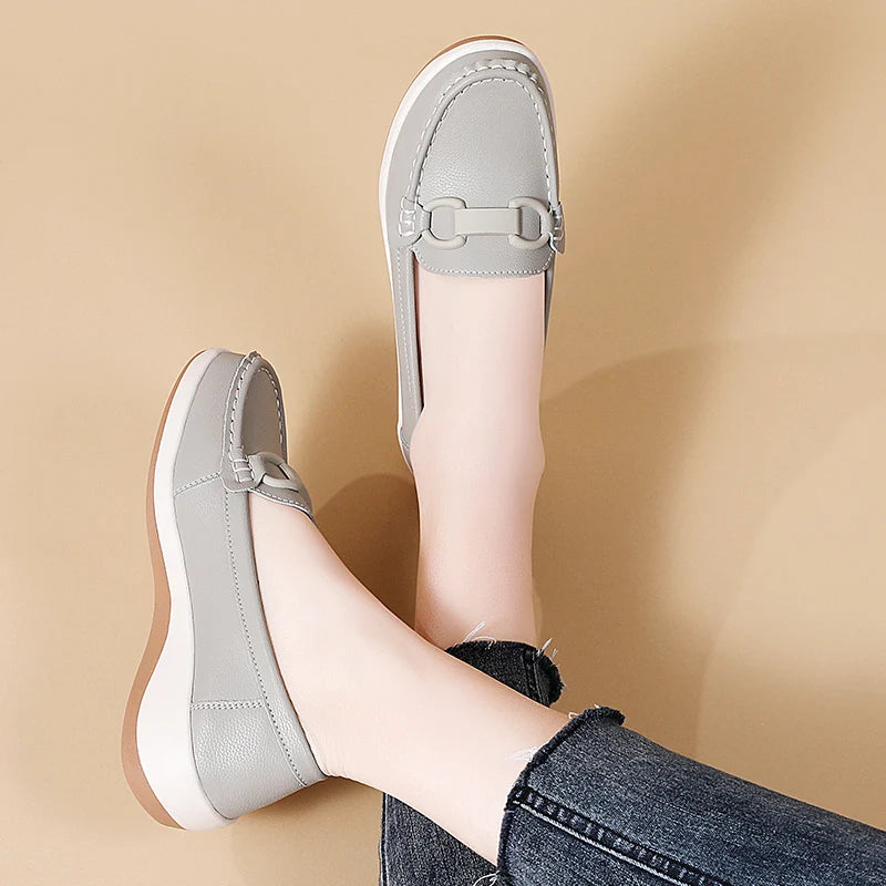 Casual Novelty Cow Leather Slip-On Round Toe Flat Shoes