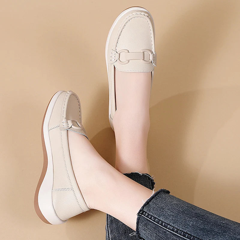 Casual Novelty Cow Leather Slip-On Round Toe Flat Shoes