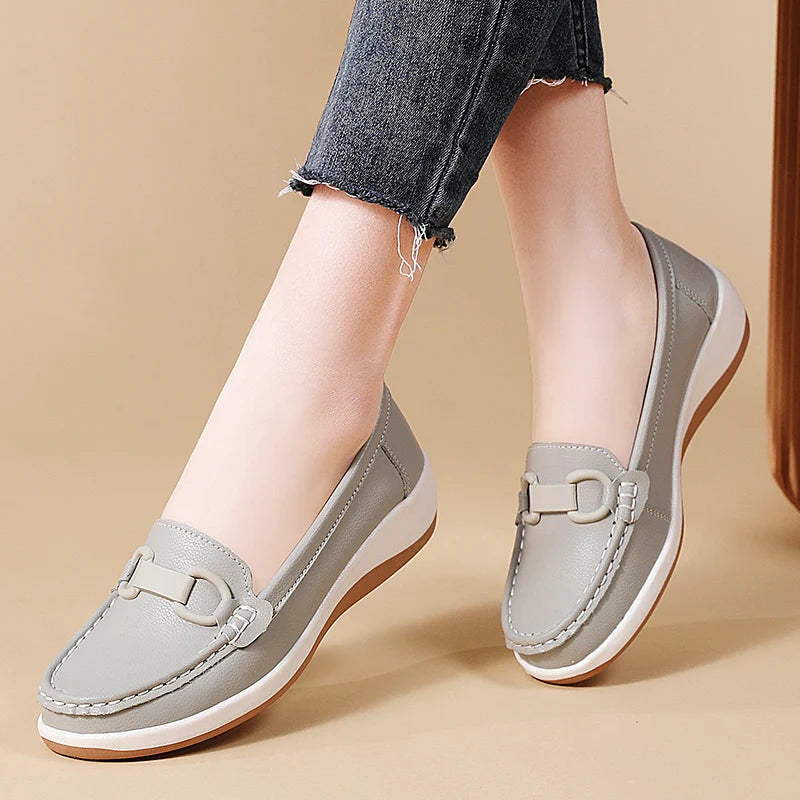 Casual Novelty Cow Leather Slip-On Round Toe Flat Shoes