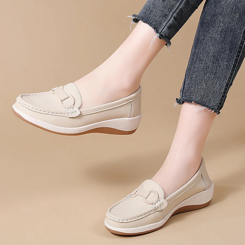 Casual Novelty Cow Leather Slip-On Round Toe Flat Shoes