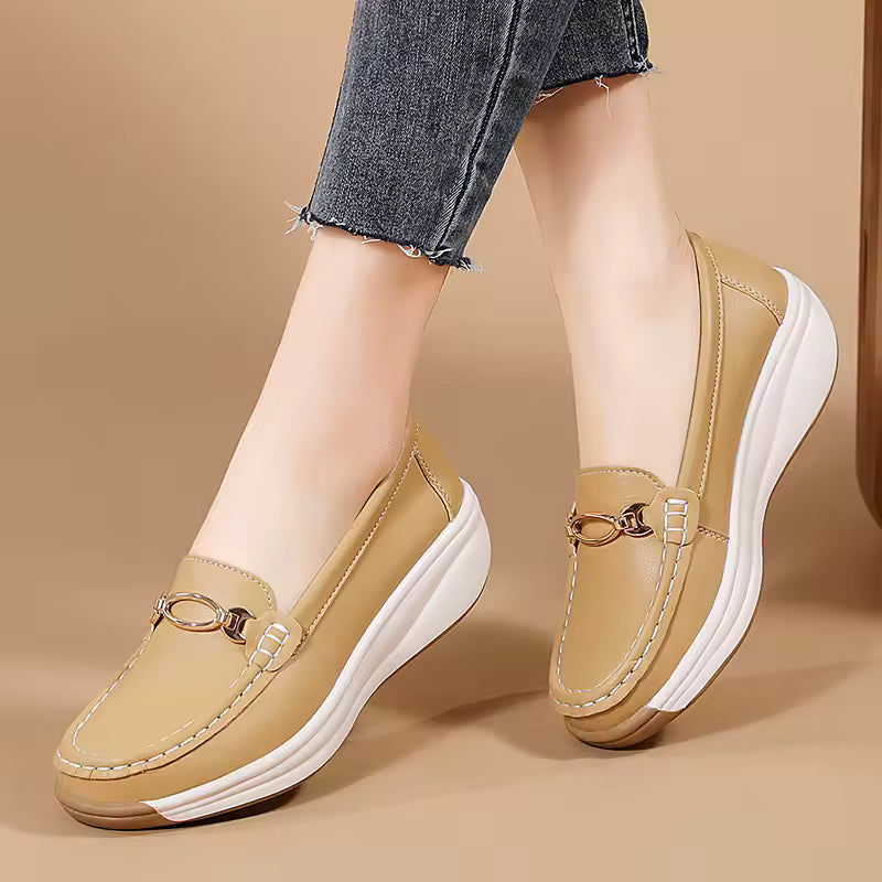 Casual Novelty Metal Decoration Split Leather Slip-On Loafers Shoes
