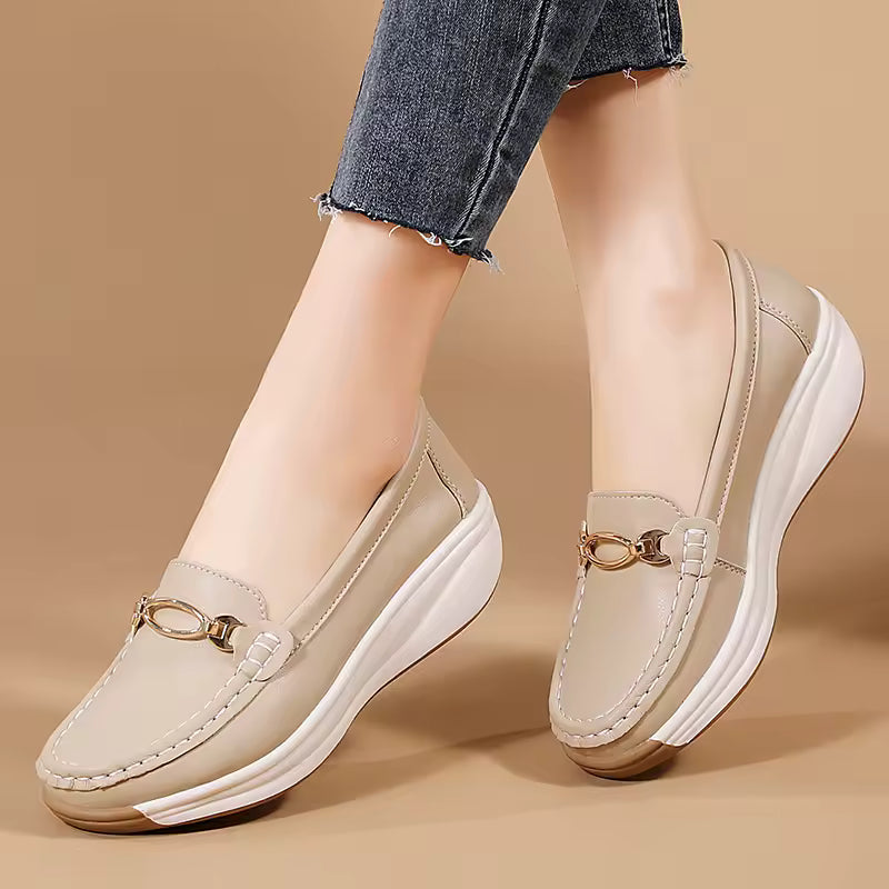 Casual Novelty Metal Decoration Split Leather Slip-On Loafers Shoes