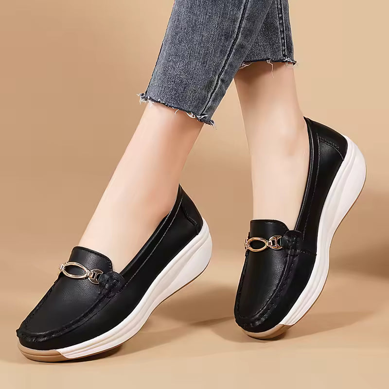 Casual Novelty Metal Decoration Split Leather Slip-On Loafers Shoes
