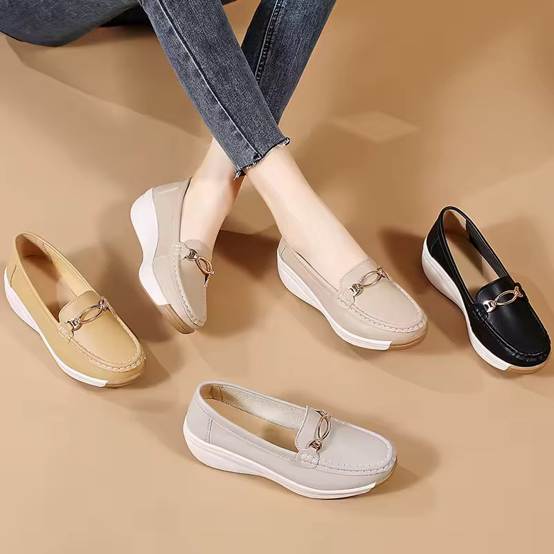 Casual Novelty Metal Decoration Split Leather Slip-On Loafers Shoes