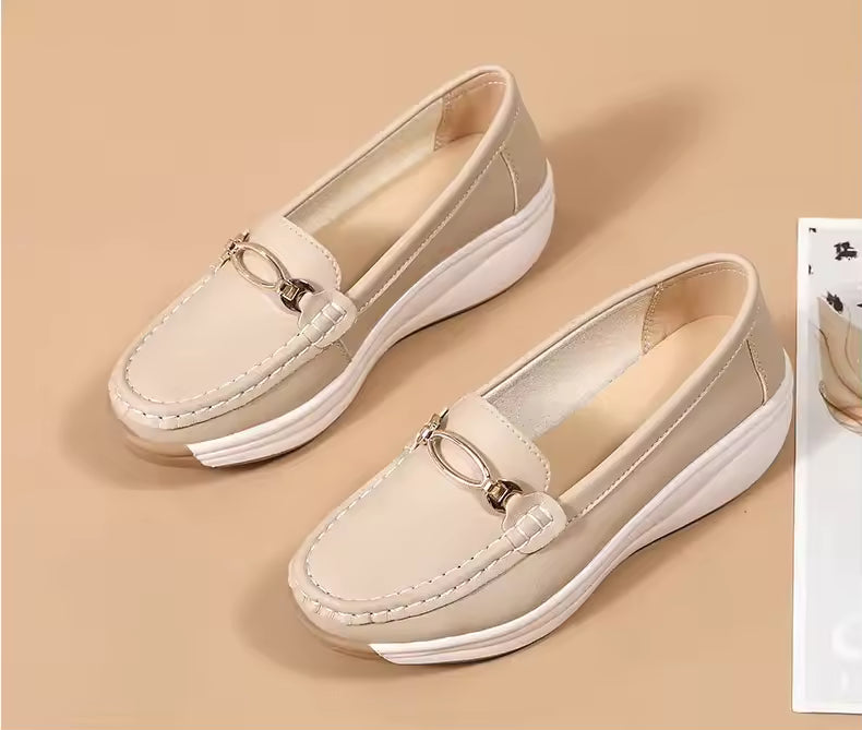 Casual Novelty Metal Decoration Split Leather Slip-On Loafers Shoes