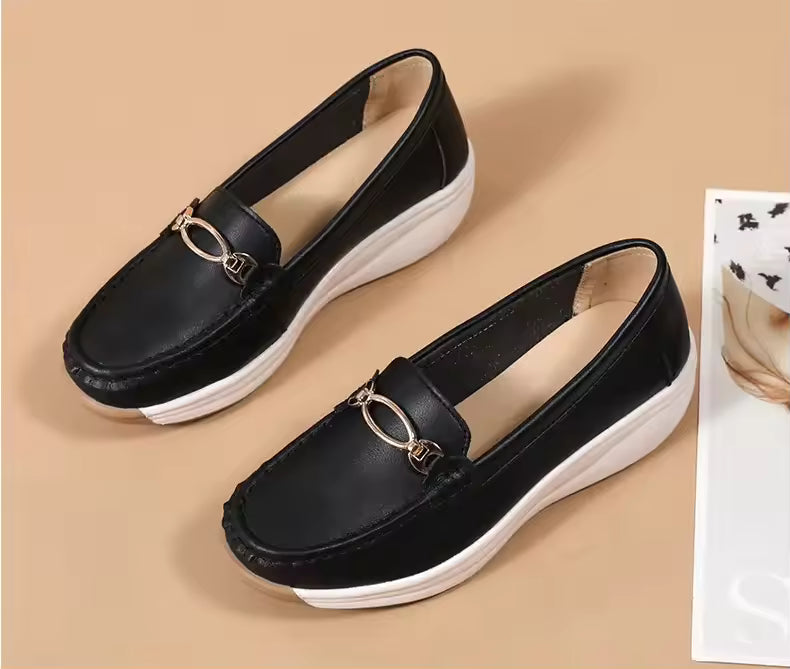 Casual Novelty Metal Decoration Split Leather Slip-On Loafers Shoes