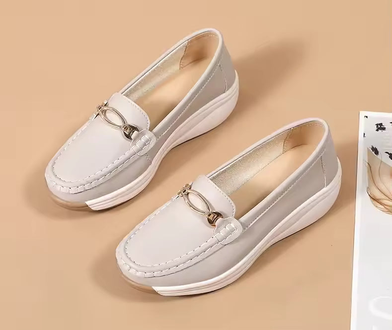 Casual Novelty Metal Decoration Split Leather Slip-On Loafers Shoes