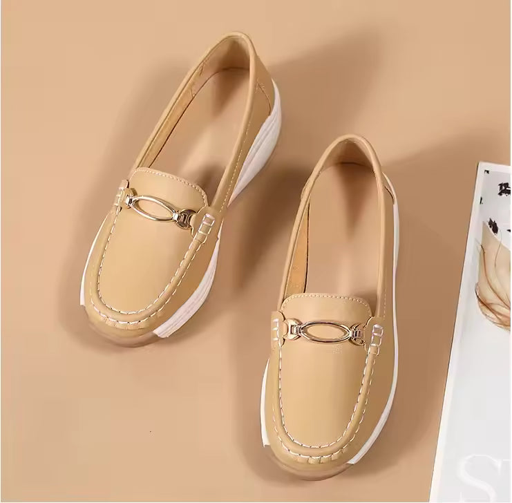 Casual Novelty Metal Decoration Split Leather Slip-On Loafers Shoes