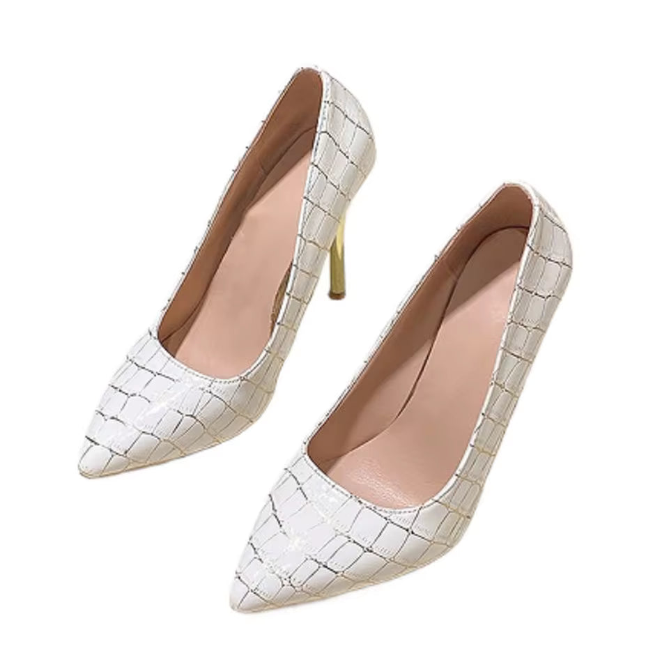Casual Office Working Snake Pattern Pointed Toe Slip On Pumps High Heels