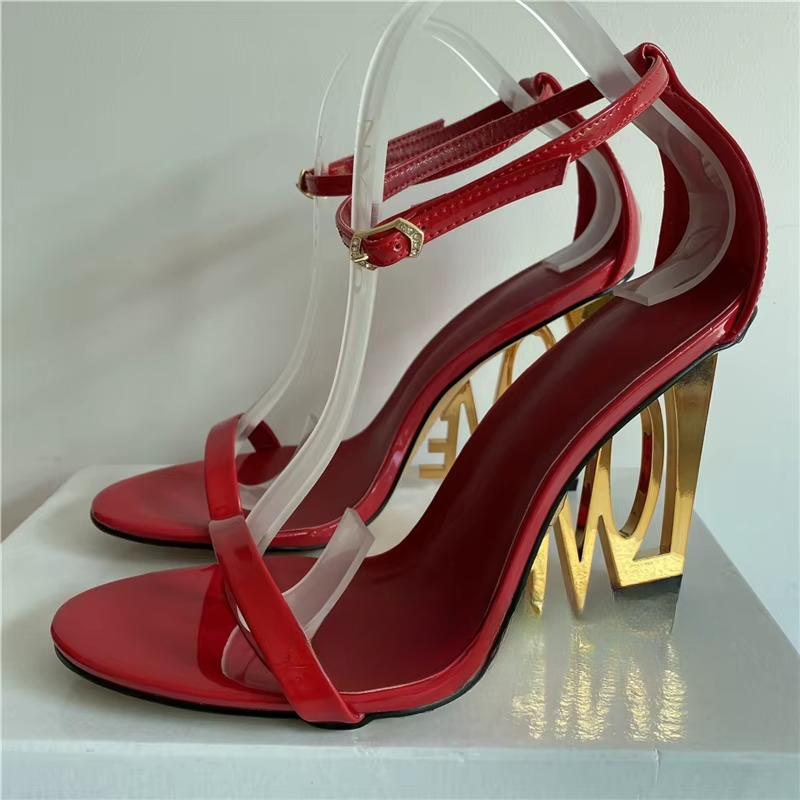 Casual One-strap Fretwork Party Letter-Love Strange High Heels Gladiator Sandals