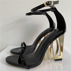Casual One-strap Fretwork Party Letter-Love Strange High Heels Gladiator Sandals