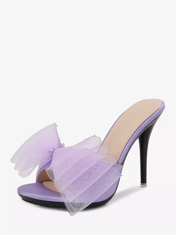Casual Open Toe Bow Backless Pumps Stiletto High Heel