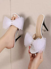 Casual Open Toe Bow Backless Pumps Stiletto High Heel