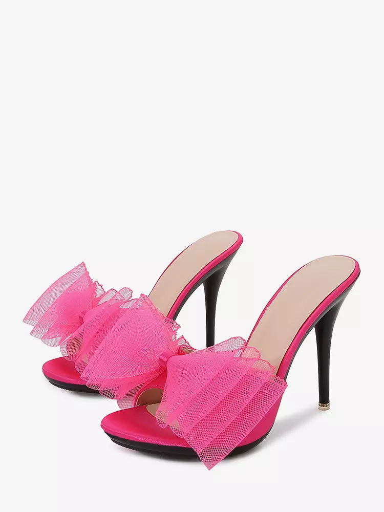 Casual Open Toe Bow Backless Pumps Stiletto High Heel