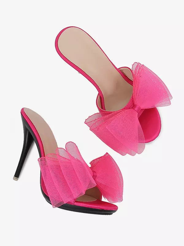 Casual Open Toe Bow Backless Pumps Stiletto High Heel