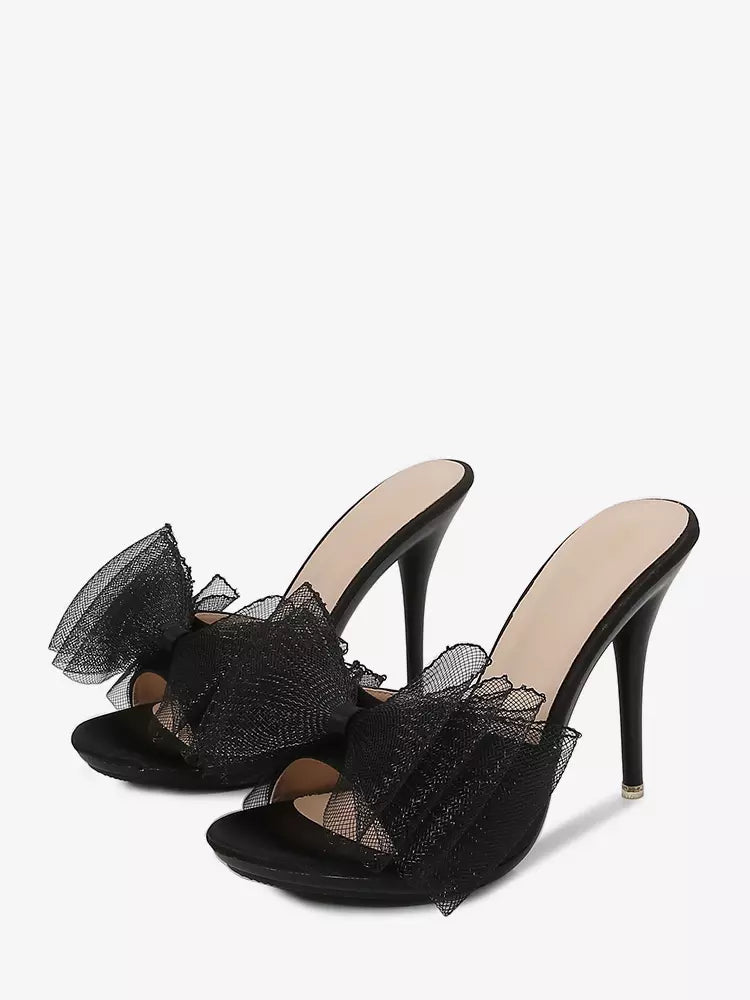 Casual Open Toe Bow Backless Pumps Stiletto High Heel