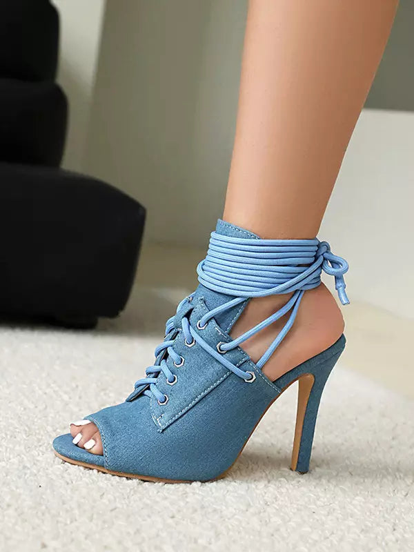 Casual Open Toe Lace Up Daily Casual Stiletto High Heel Boots