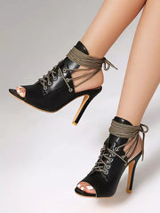 Casual Open Toe Lace Up Daily Casual Stiletto High Heel Boots