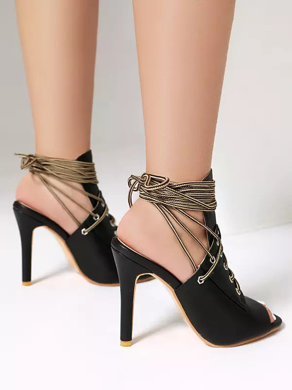 Casual Open Toe Lace Up Daily Casual Stiletto High Heel Boots
