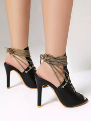 Casual Open Toe Lace Up Daily Casual Stiletto High Heel Boots
