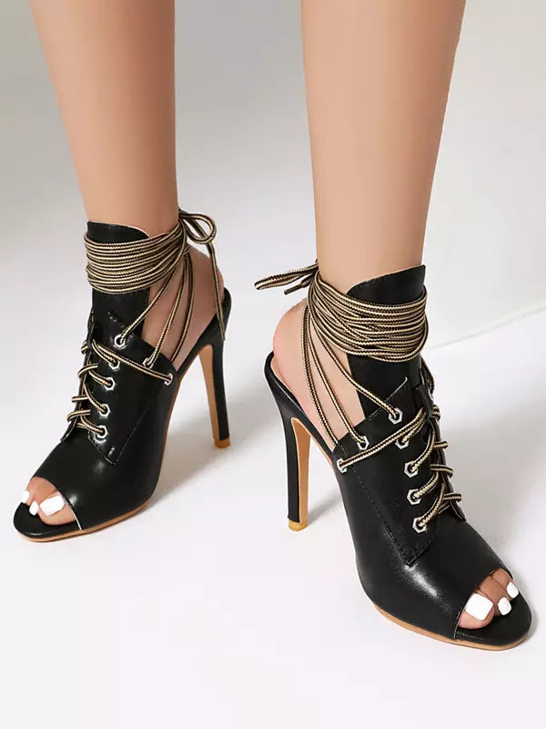 Casual Open Toe Lace Up Daily Casual Stiletto High Heel Boots