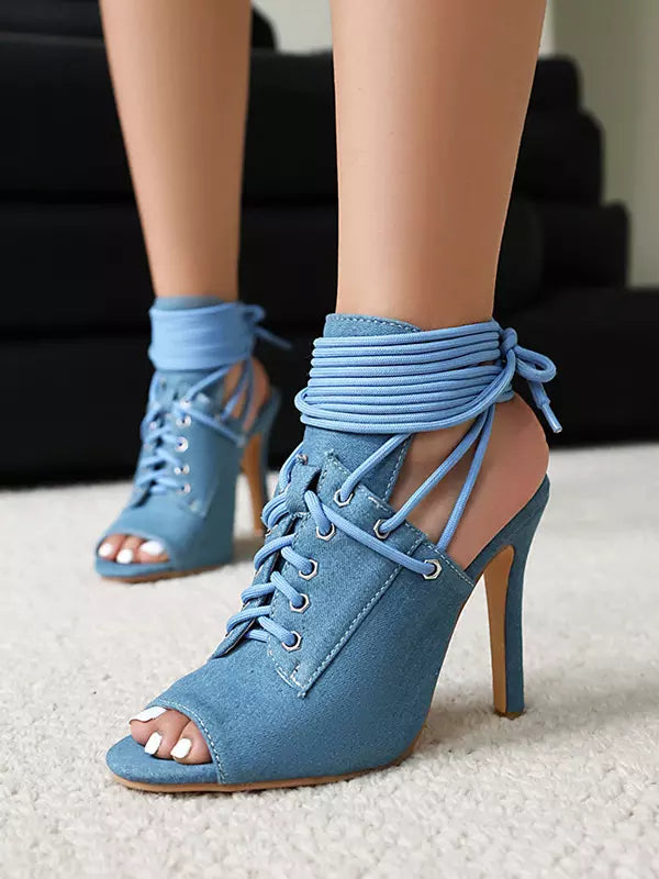 Casual Open Toe Lace Up Daily Casual Stiletto High Heel Boots