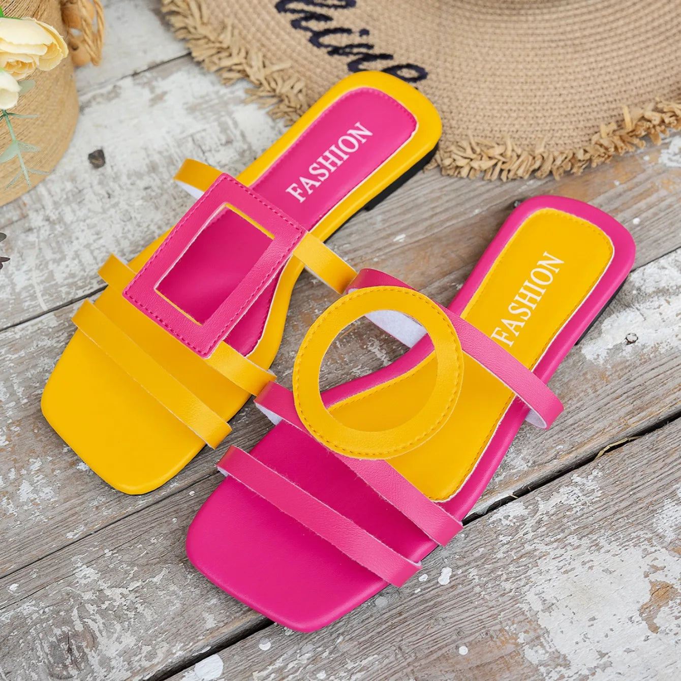 Concise Rubber Shallow Outdoor Non-slip Slides Flat Slippers