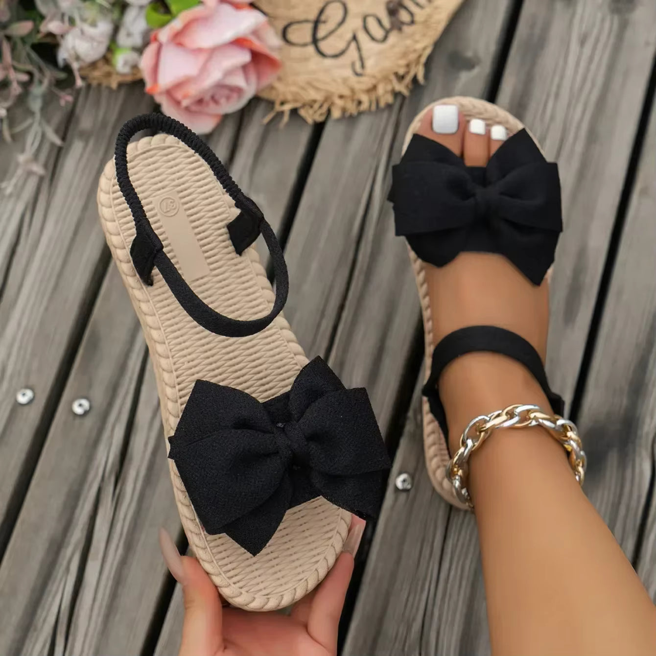 Casual Outdoor Shallow Bow Back Strap Tie Anti-slip Trend Sandals