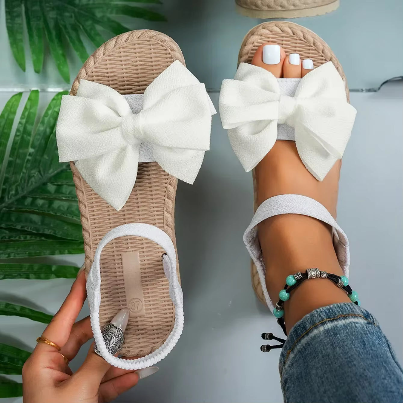Casual Outdoor Shallow Bow Back Strap Tie Anti-slip Trend Sandals