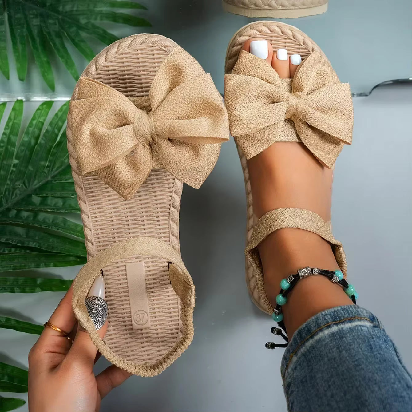 Casual Outdoor Shallow Bow Back Strap Tie Anti-slip Trend Sandals