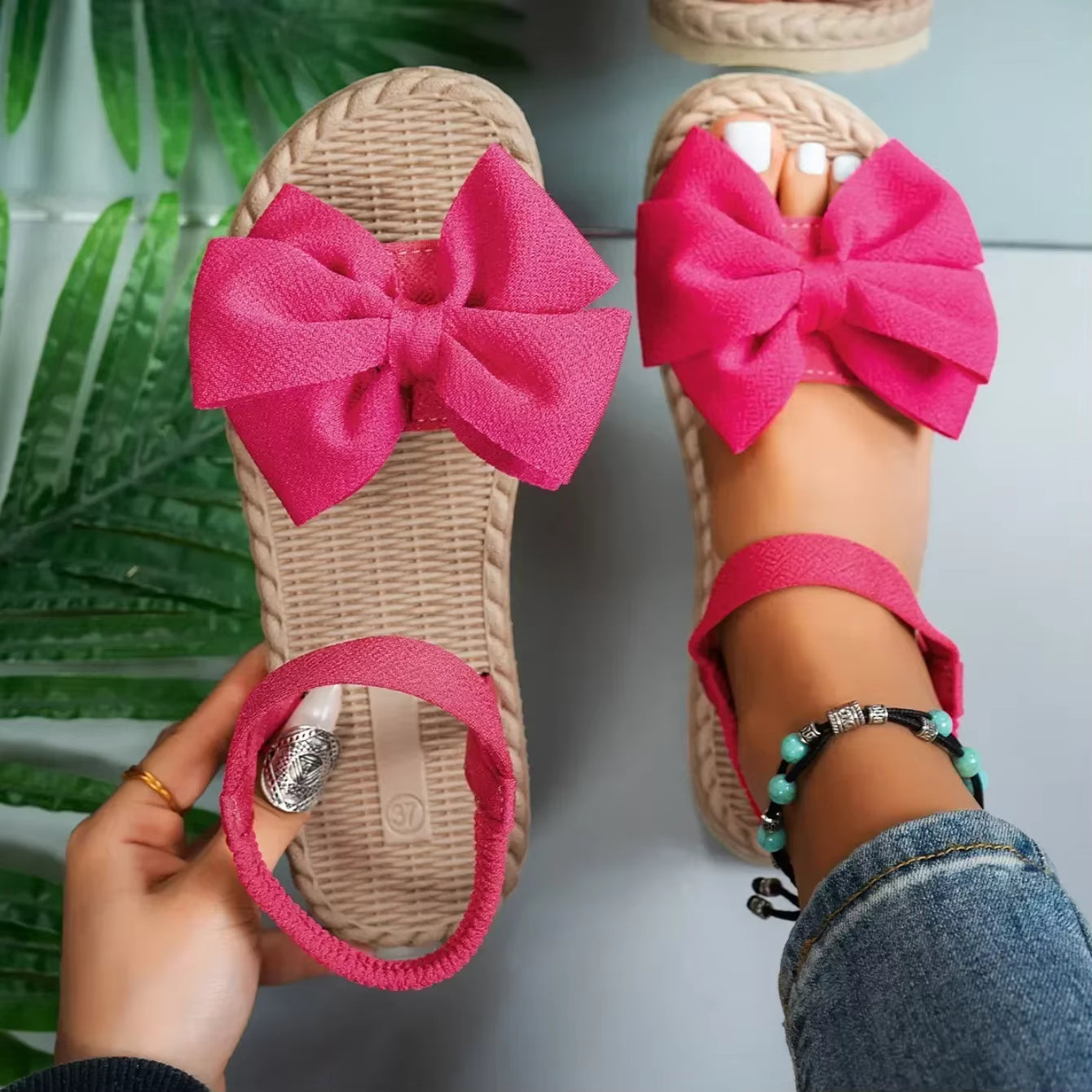 Casual Outdoor Shallow Bow Back Strap Tie Anti-slip Trend Sandals