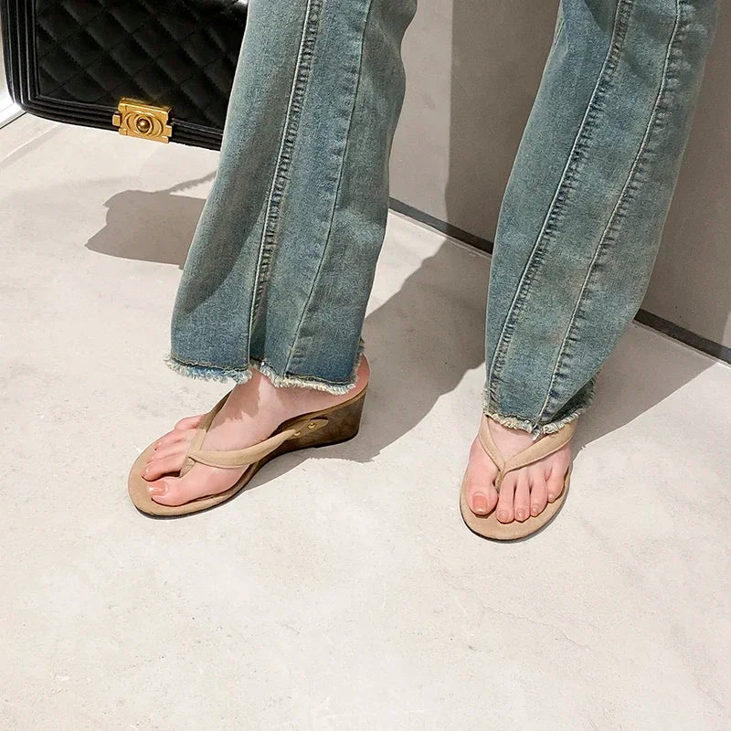 Casual Outdoor Street Style Comfort Leopard Clip Toe Wedges Heel