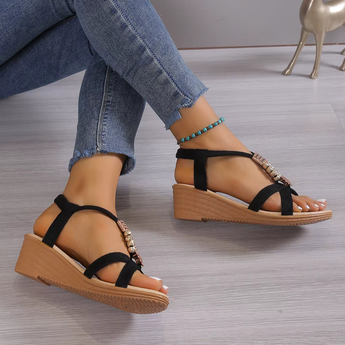 Casual PU Leather Platform Comfortable Flat Wedge Sandals