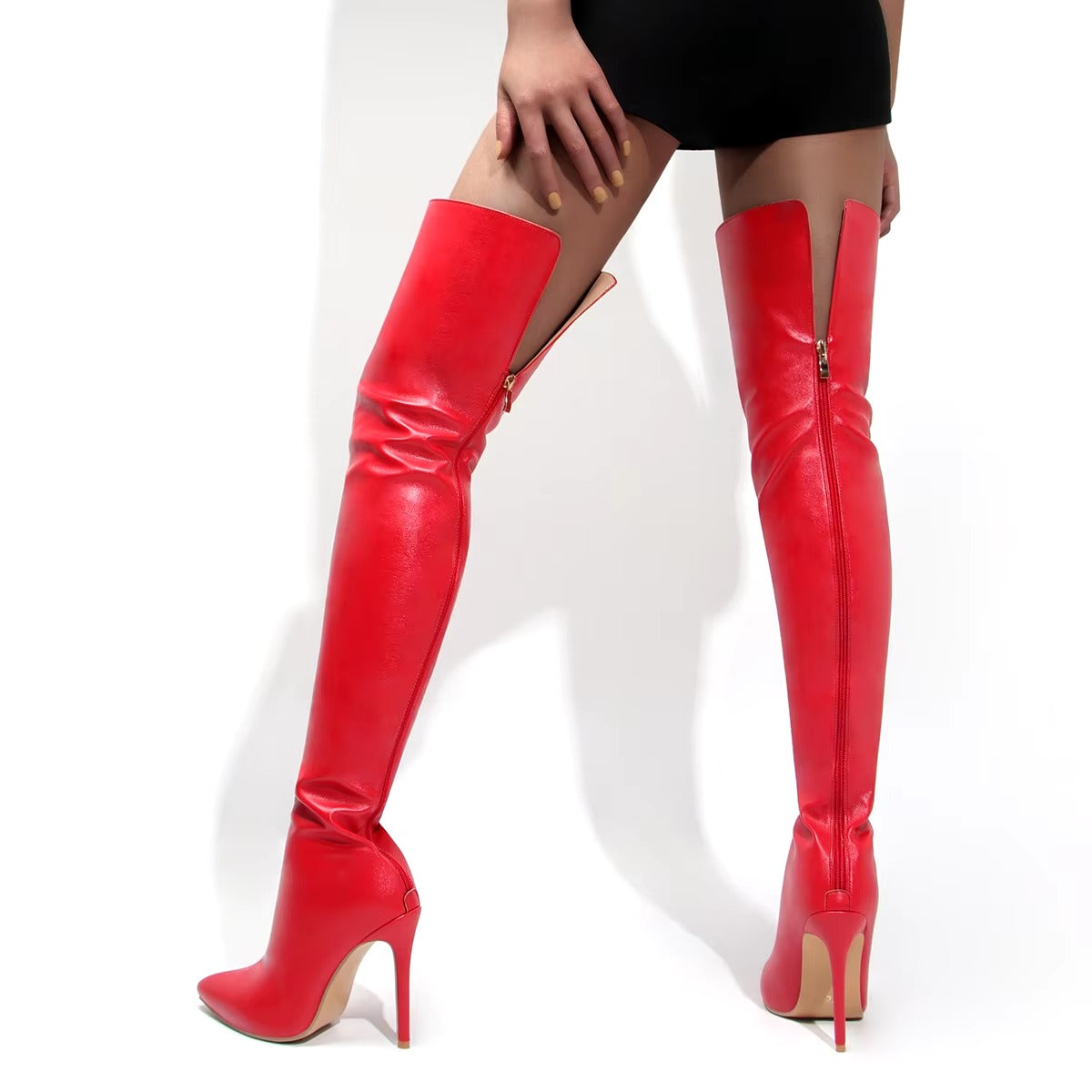 Elegant PU Zipper Thigh Super High Heeled Long Boots