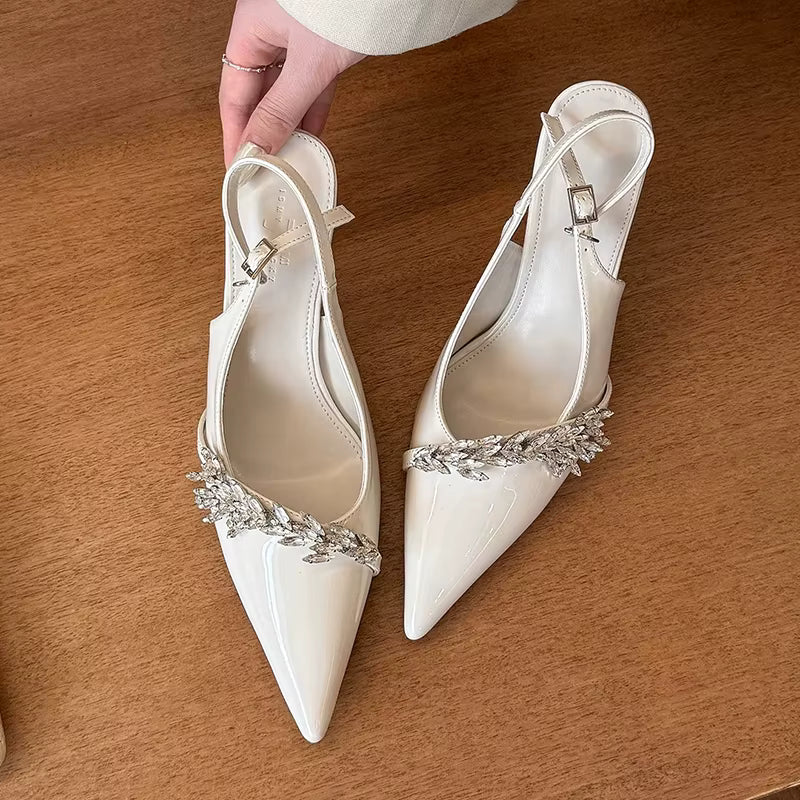 Casual Patent Leather Buckle Strap Slingbacks Pointed Toe High Heels