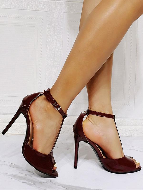 Casual Patent Leather Pumps in Burgundy Stiletto Heel