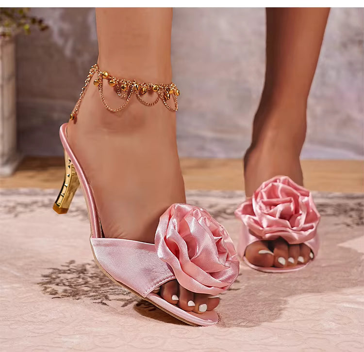 Casual Peep Toe Flower Solid Slip-On Thin Heels High Heels