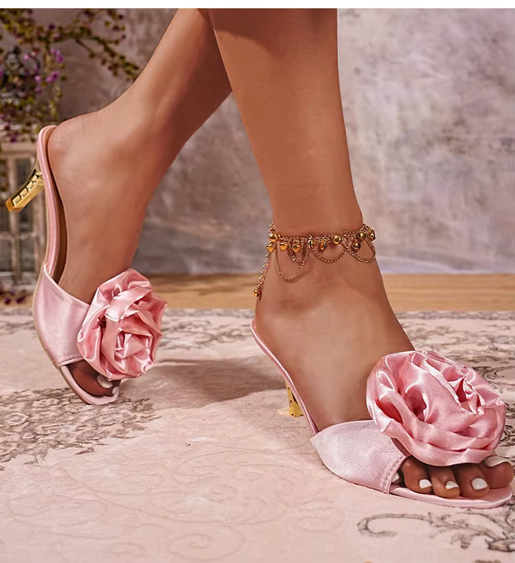 Casual Peep Toe Flower Solid Slip-On Thin Heels High Heels